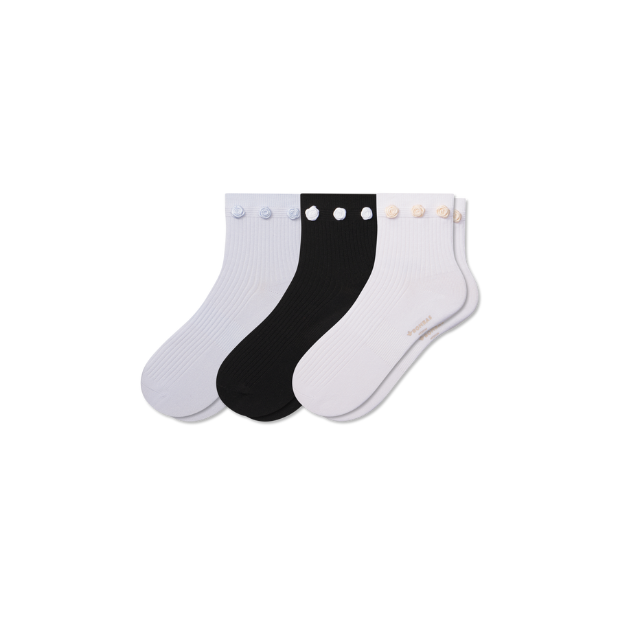 Women's Rosette True Rib Quarter Sock 3-Pack - Comfort Shift Wear