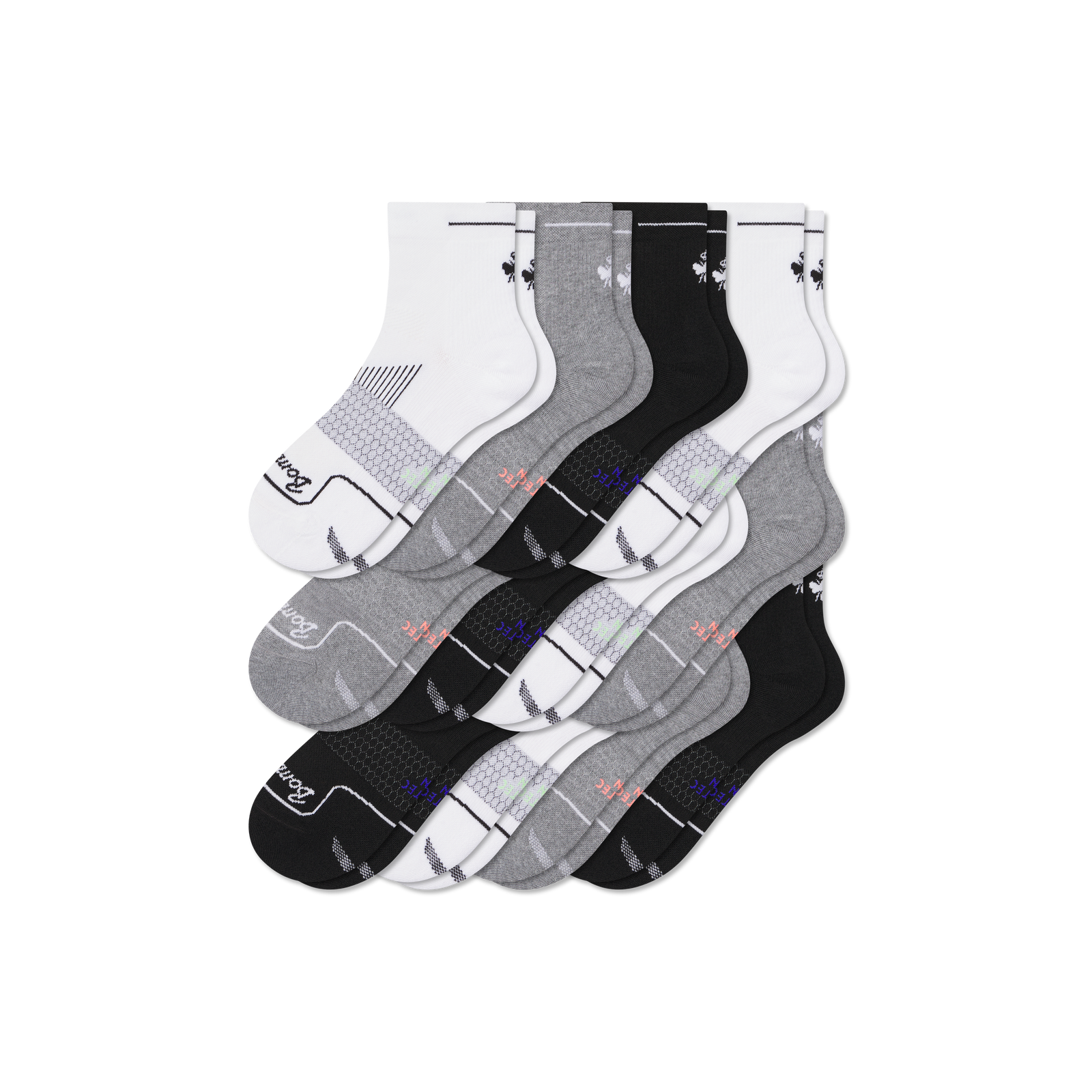 Women's Running Quarter Sock 12-Pack - Black Core Mix