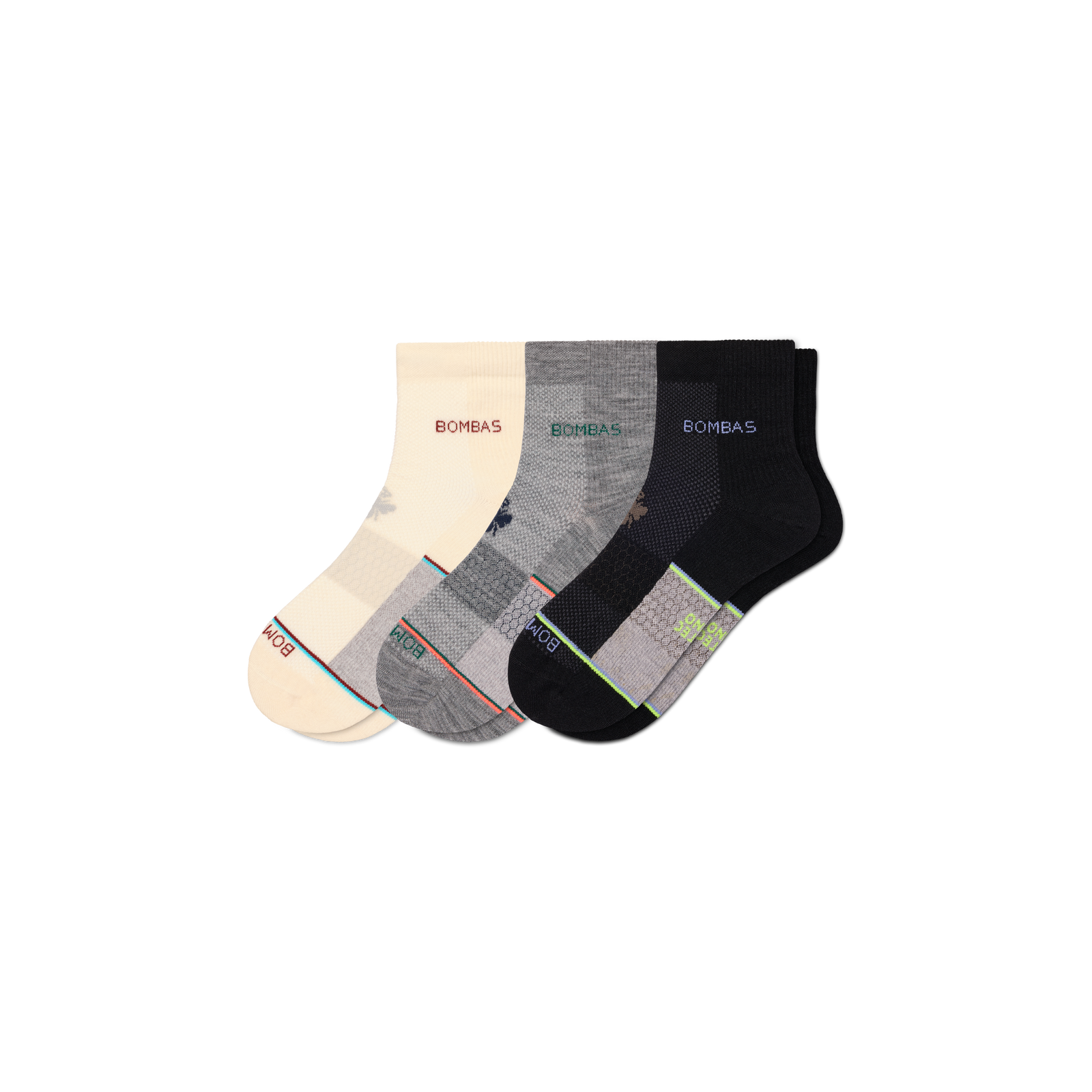 UltraLite Sport Merino Wool Blend Quarter Sock 3-Pack - black grey mix L