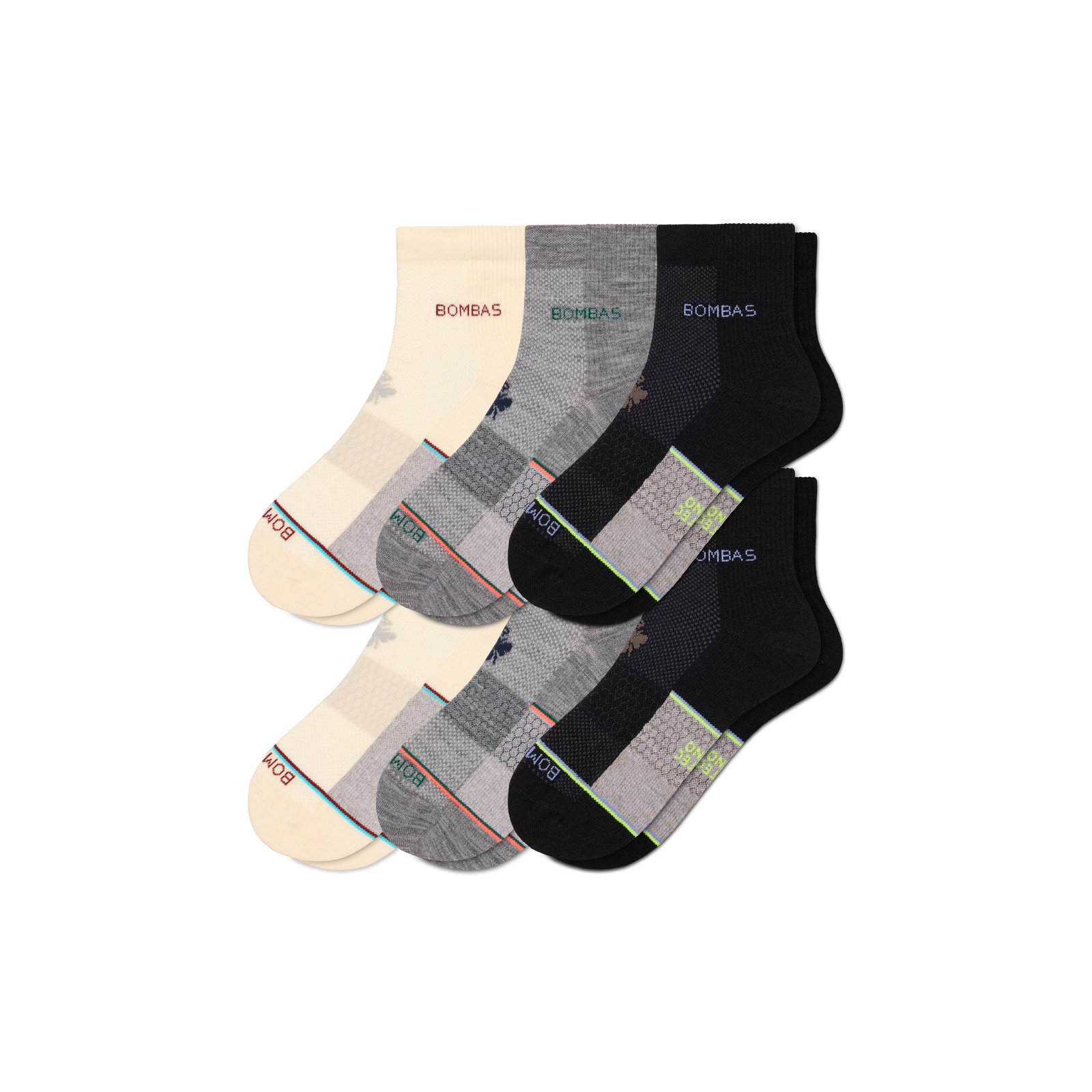 Men's UltraLite Sport Merino Wool Blend Quarter Sock 6-Pack - black grey mix L