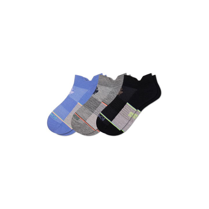 Men's UltraLite Sport Merino Wool Blend Ankle Sock 3-Pack - black hydrangea mix L