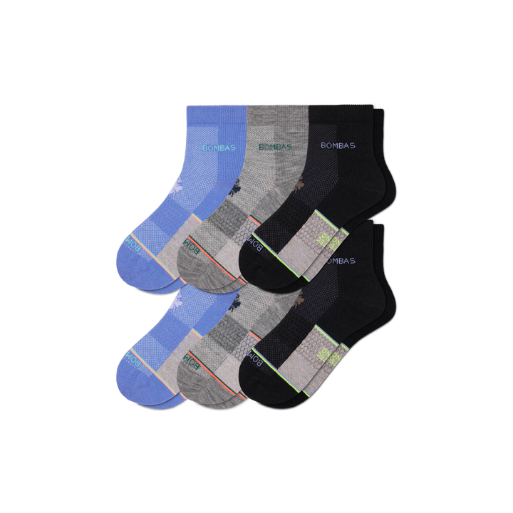 Men's UltraLite Sport Merino Wool Blend Quarter Sock 6-Pack - black hydrangea mix L