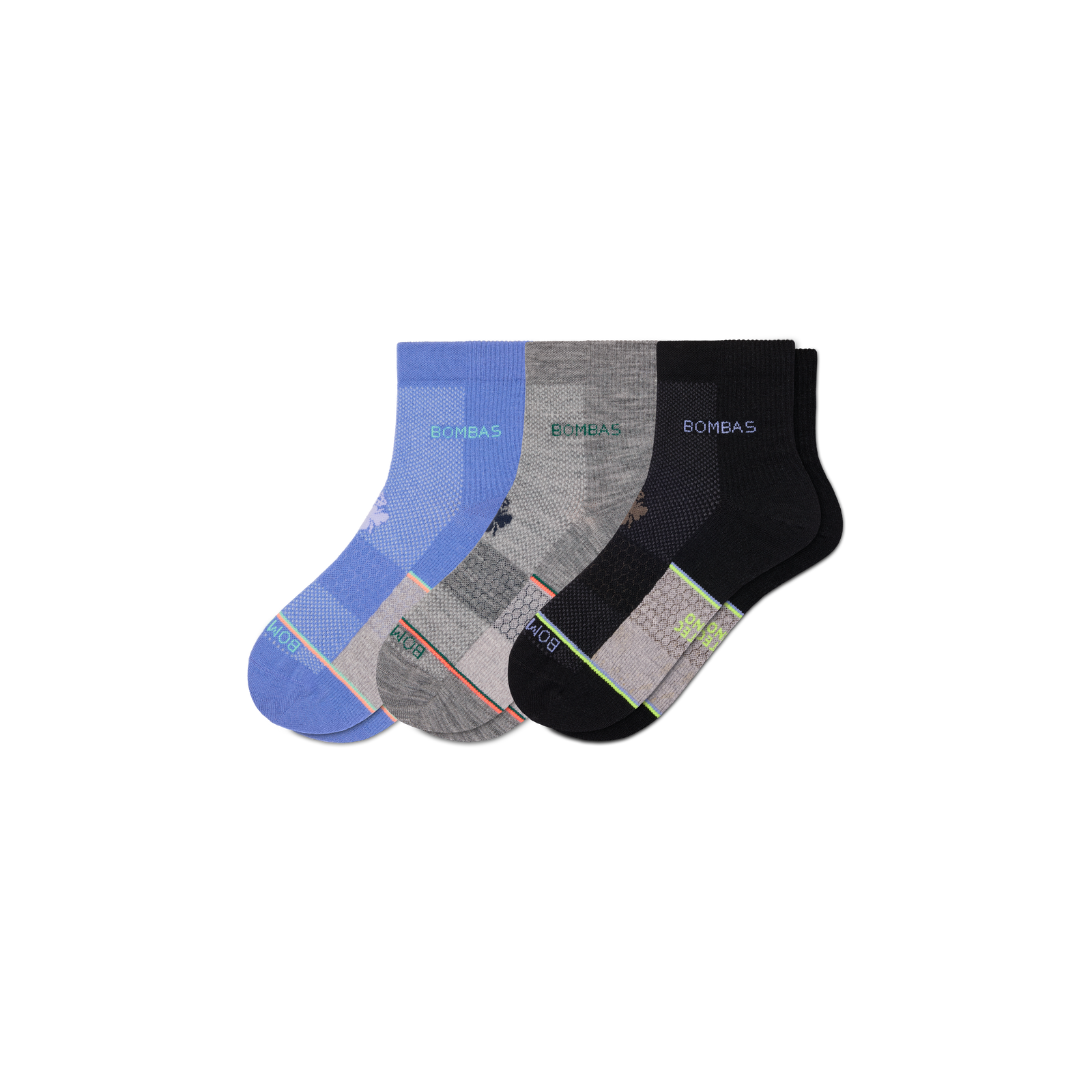 Men's UltraLite Sport Merino Wool Blend Quarter Sock 3-Pack - black hydrangea mix L
