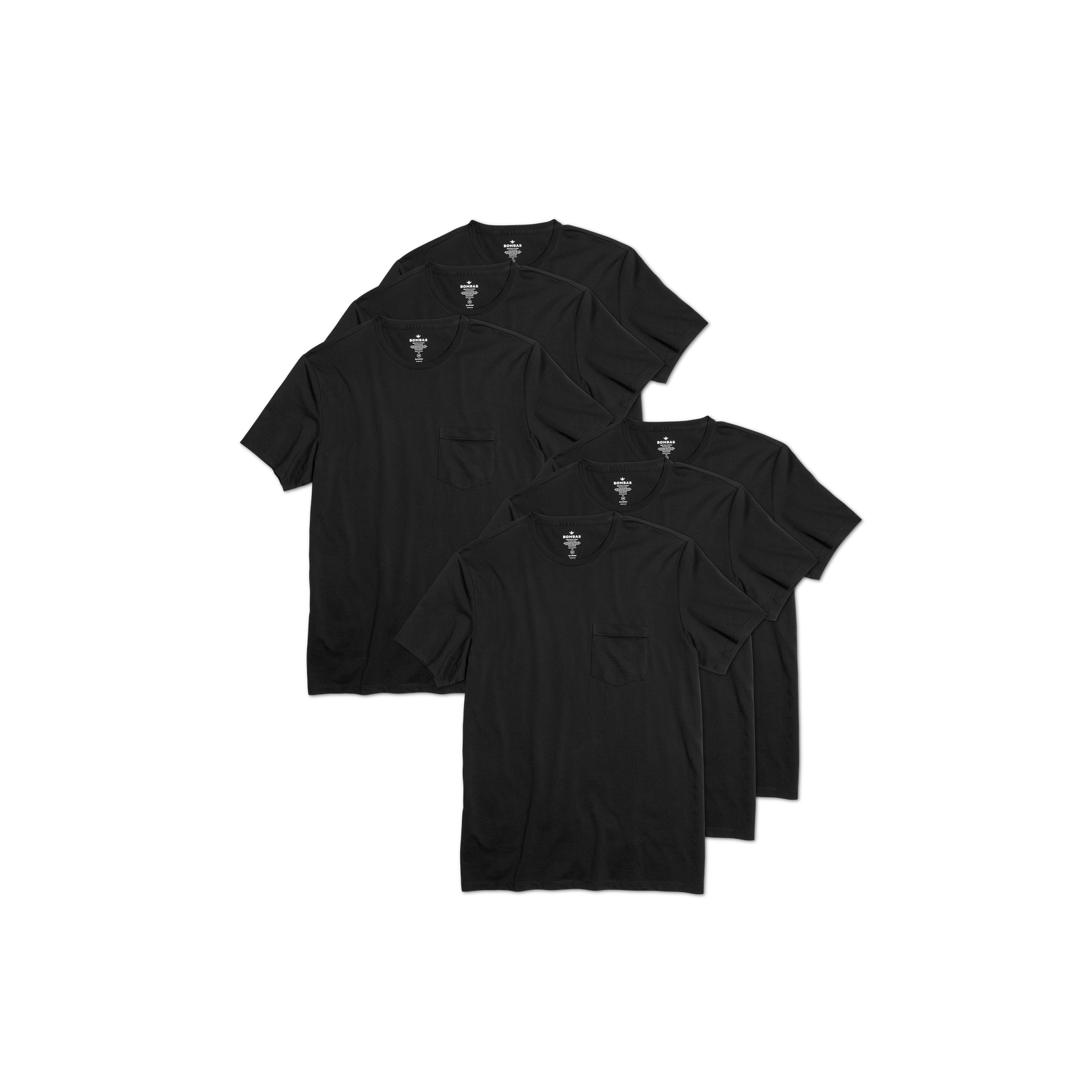Men's Pima Cotton Pocket Crew Neck T-Shirt Black 6-Pack L