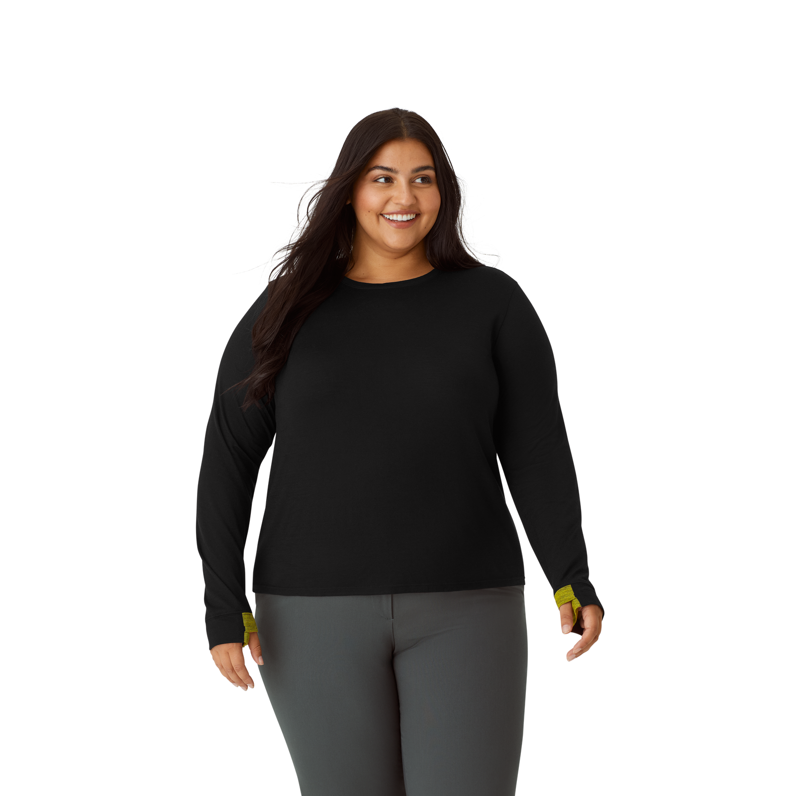 Merino Wool Crew Neck Long Sleeve T-Shirt Black WO1
