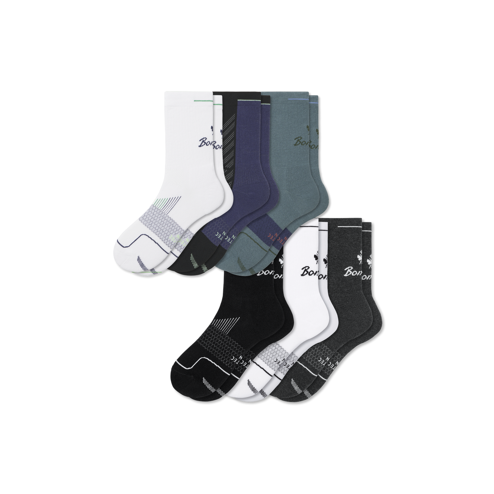 Men's Running Half Calf Sock 6-Pack - Black Surf Mix