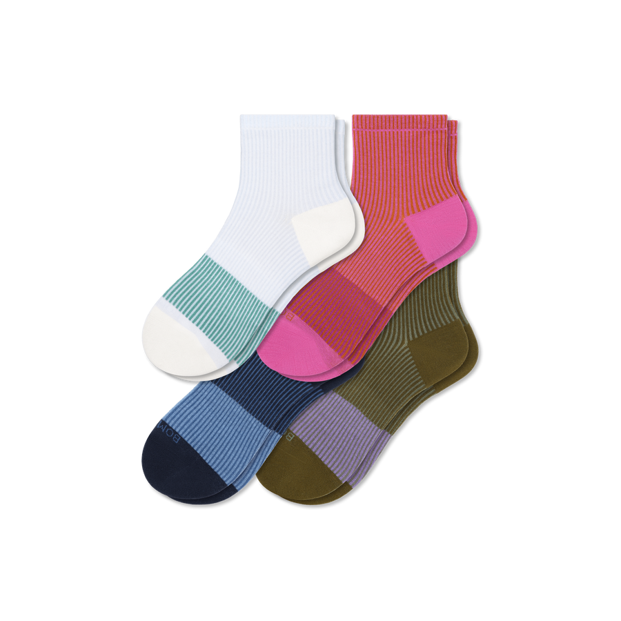 Women’s Lightweight Stripe Quarter Sock 4-Pack - Cushion Hike Pair