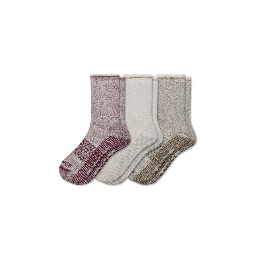 Women’s Roll-Top Merino Blend Gripper House Sock 3-Pack - Breathable Hike Rotation
