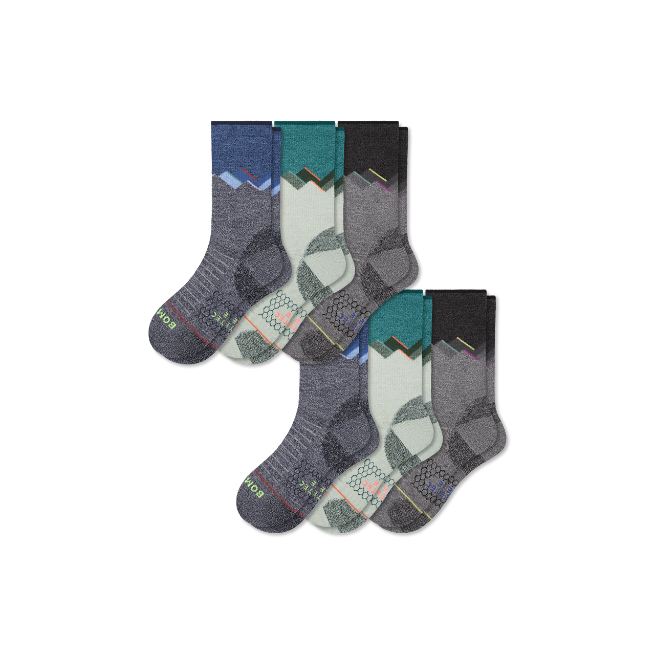 Merino Wool Blend Hiking Calf Sock 6-Pack - Charcoal Ash Mix