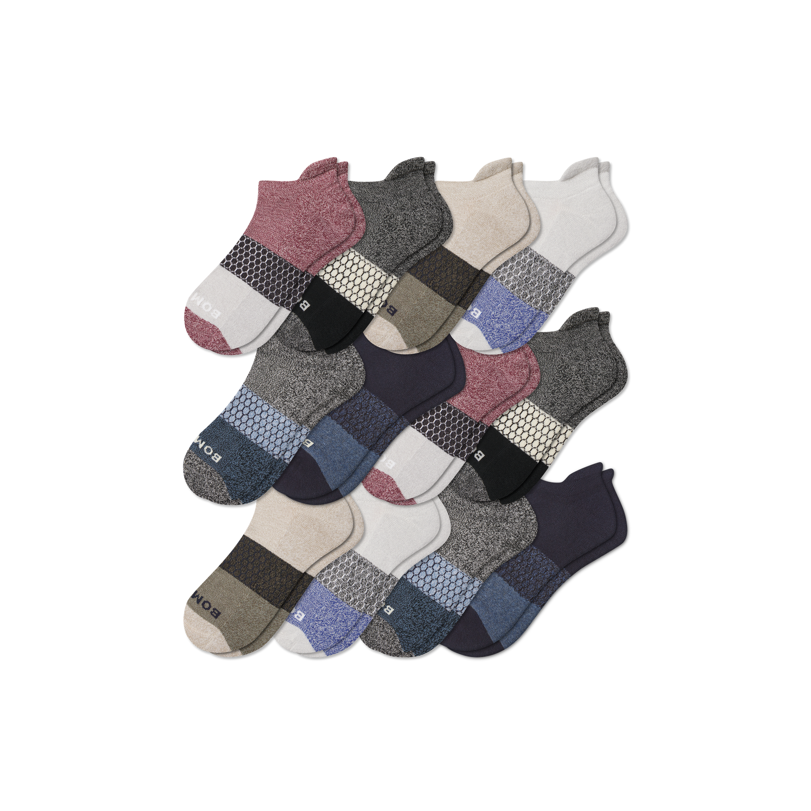 Men's Tri-Block Ankle Sock 12-pack - Charcoal Navy Mix L
