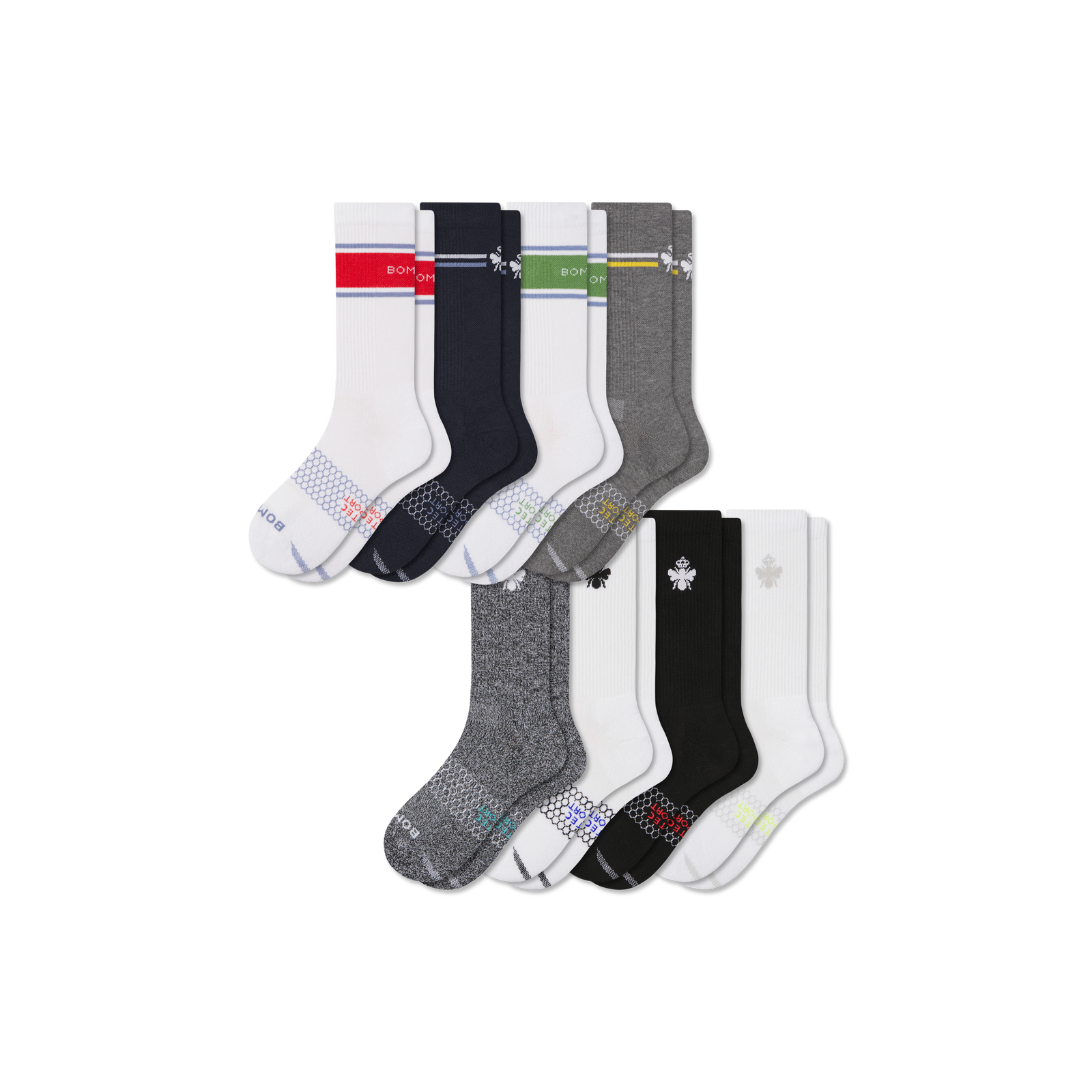 Women's All Sport Calf Sock 8-Pack - Crimson Navy Mix L