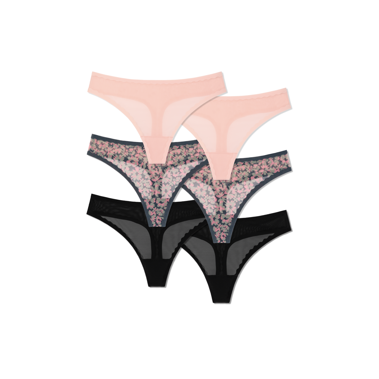 Women's SoftMesh Thong 6-Pack - Floral Pink Black Mix L