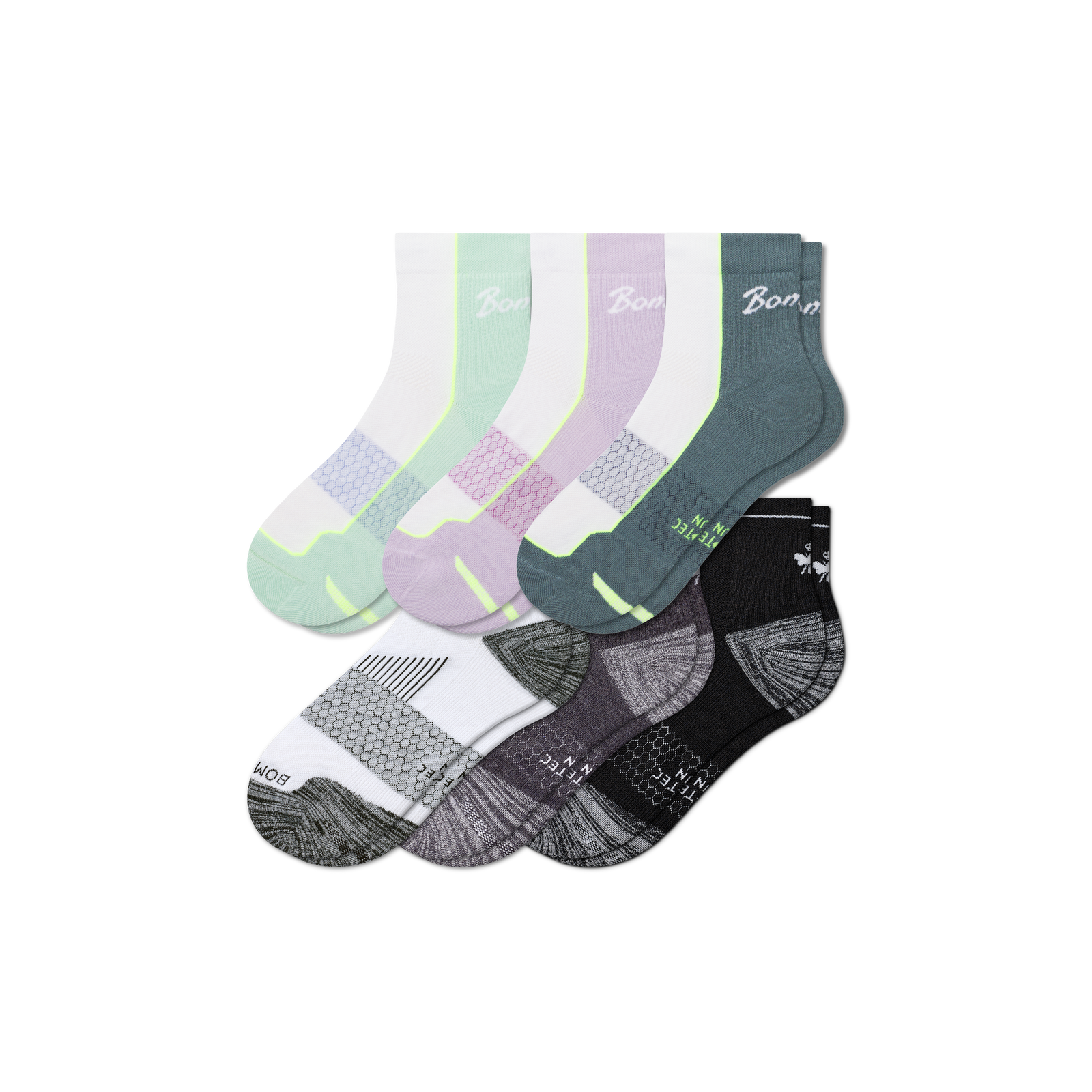 Women's Running Quarter Sock 6-Pack - Foam Green Multi Mix L