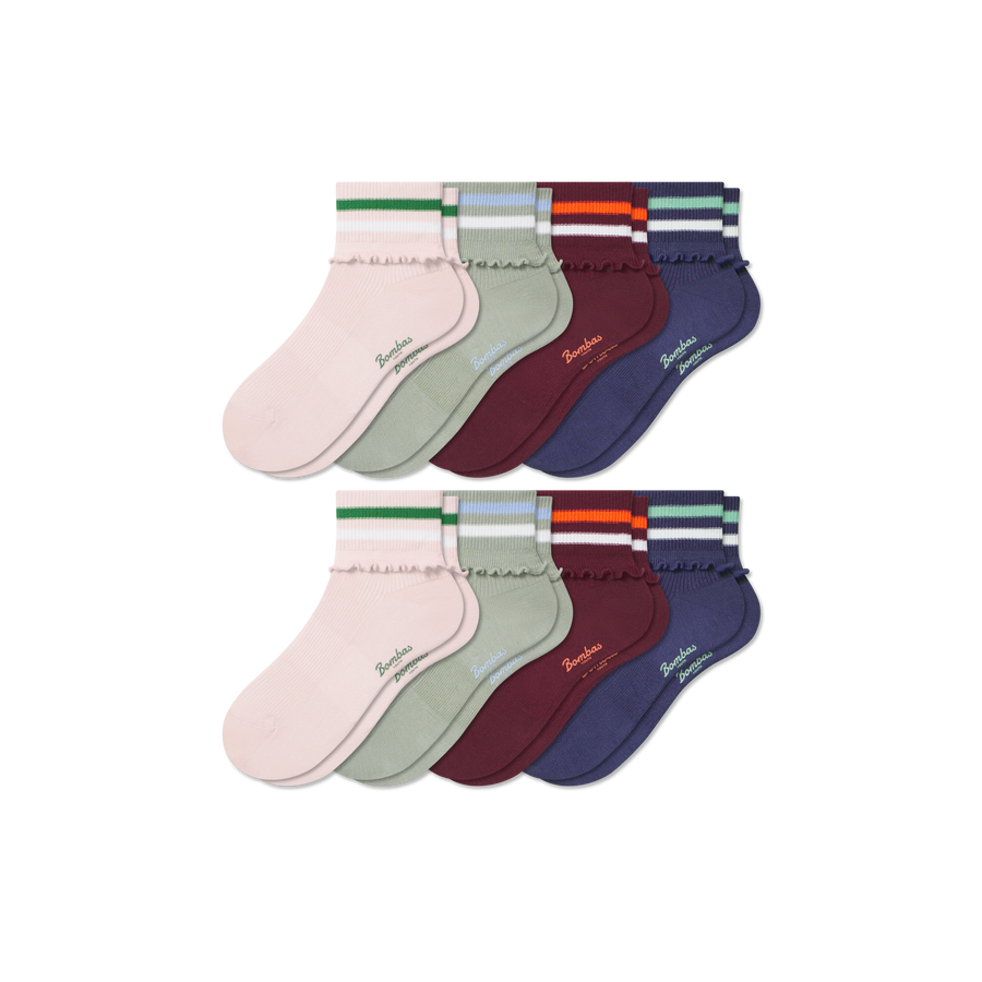 Youth Foldover Ruffle Quarter Sock 8-Pack - Studio Step