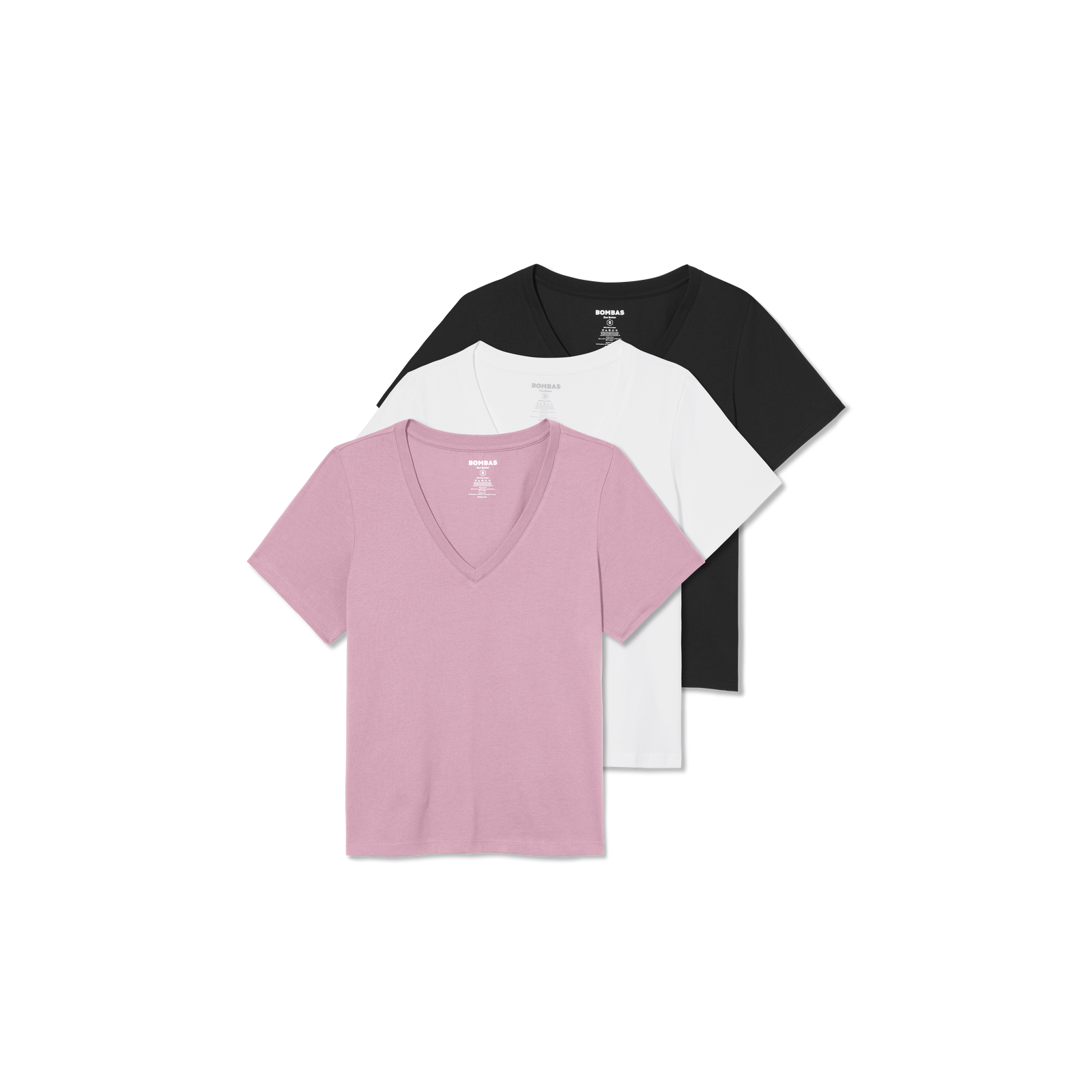Women's Pima Cotton V-Neck Shirt 3-Pack - Mauve White Black Mix L