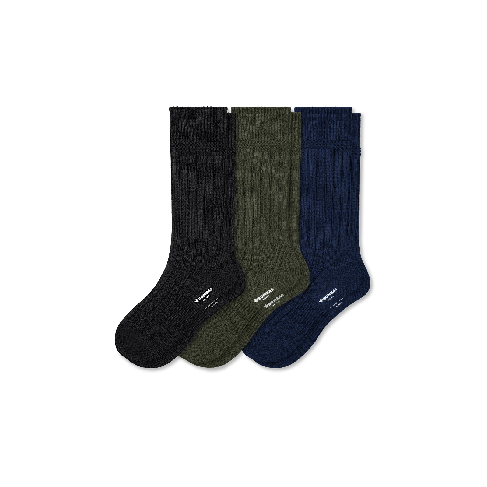 Men's Merino Cashmere Blend Rib Calf Sock 3-Pack - Navy Black Mix L