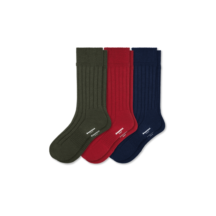 Men's Merino Rib Cashmere Blend Calf Sock 3-Pack - Navy Crimson Mix
