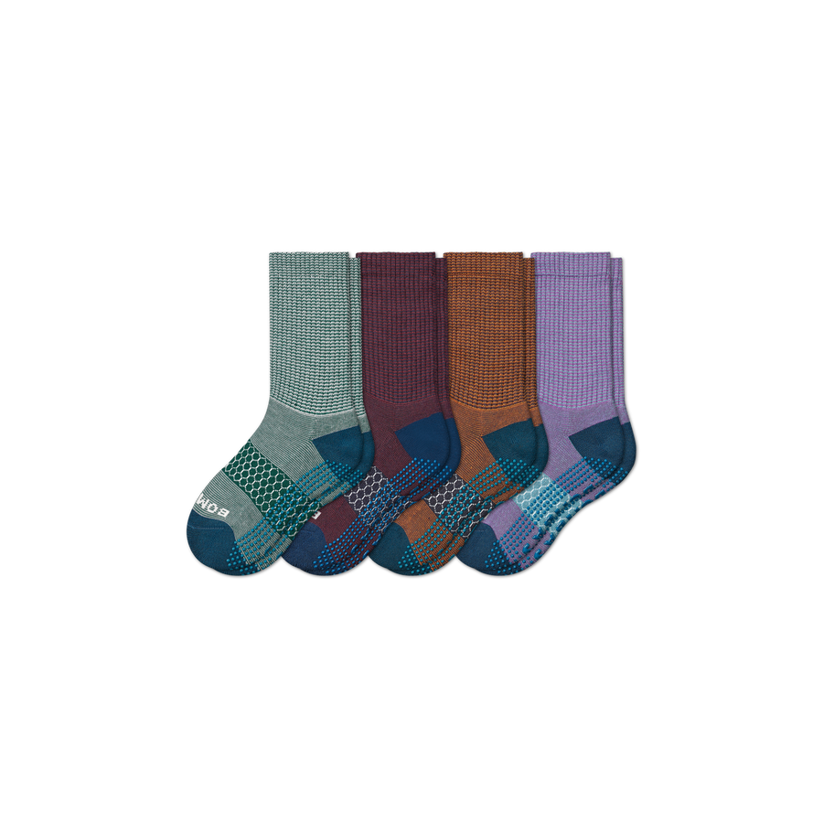 Youth Microstripe Gripper Calf Sock 4-Pack - Indoor Comfort