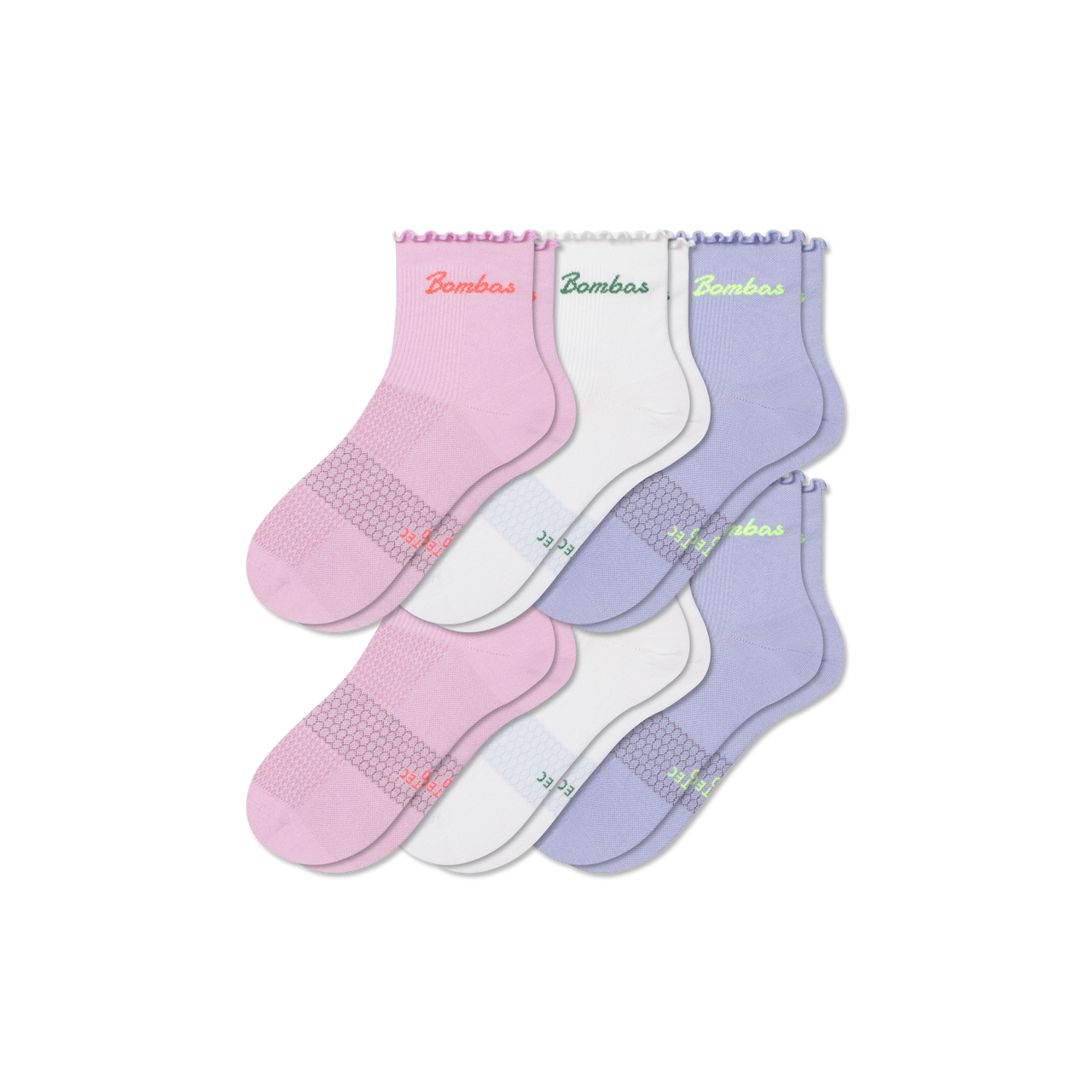 Women's Ruffle Athletic Quarter Sock 6-Pack - pink haze mix L