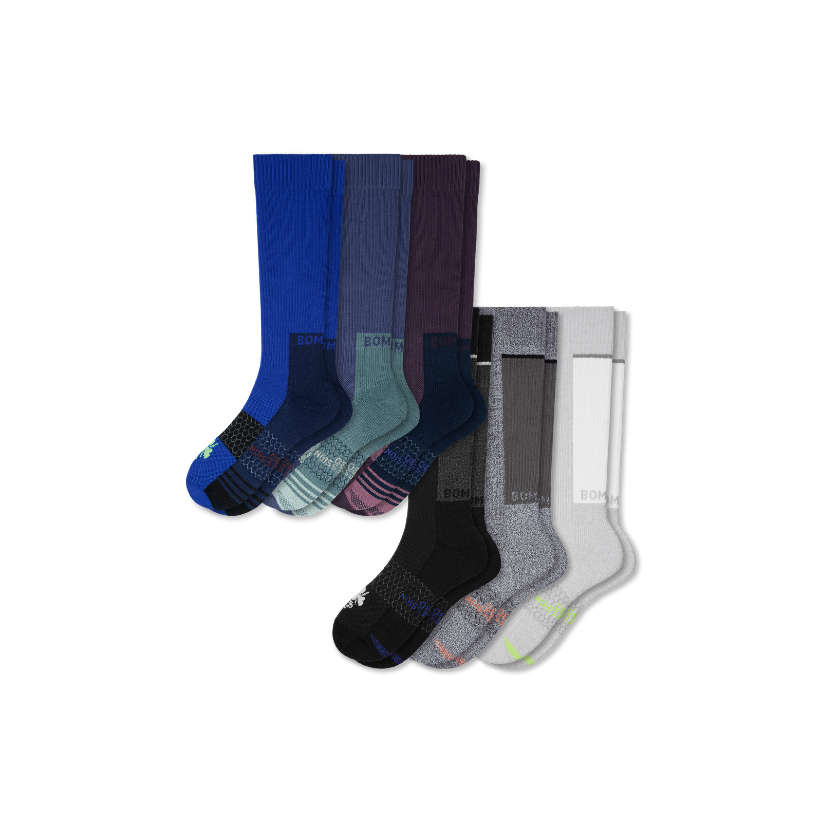 Men's Performance Compression Knee High Sock 6-Pack - Plum Cobalt Mix L