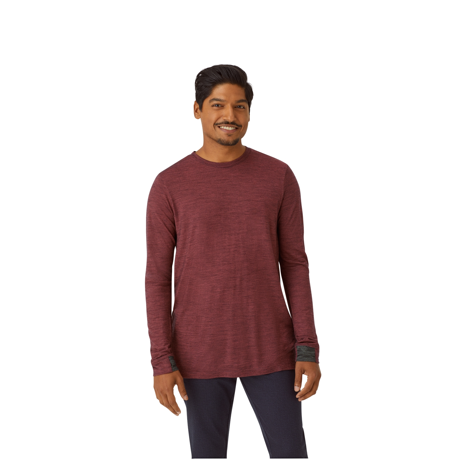 Merino Wool Crew Neck Long Sleeve T-Shirt Red Clay MO1