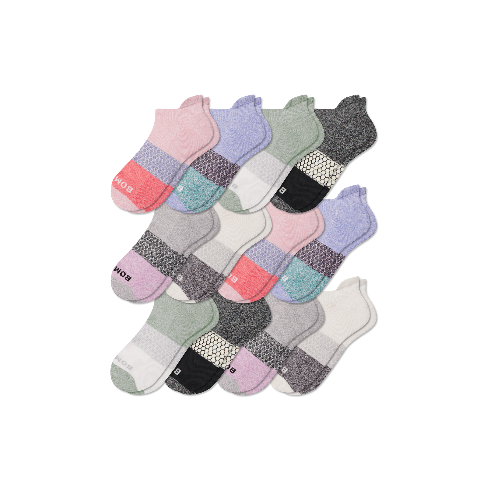 Women's Tri-Block Ankle Sock 12-pack - Rose White Mix L