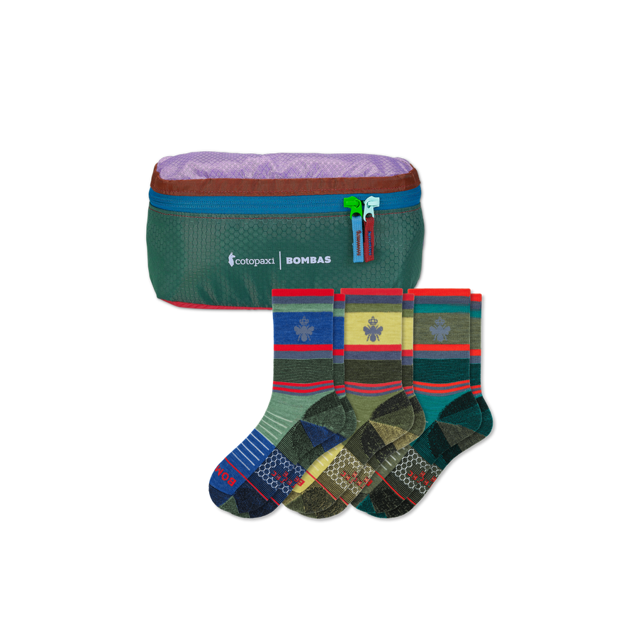 Cotopaxi x Bombas Merino Wool Blend Hiking Calf Sock 3-Pack & Fanny Pack - Travel Utility Choice