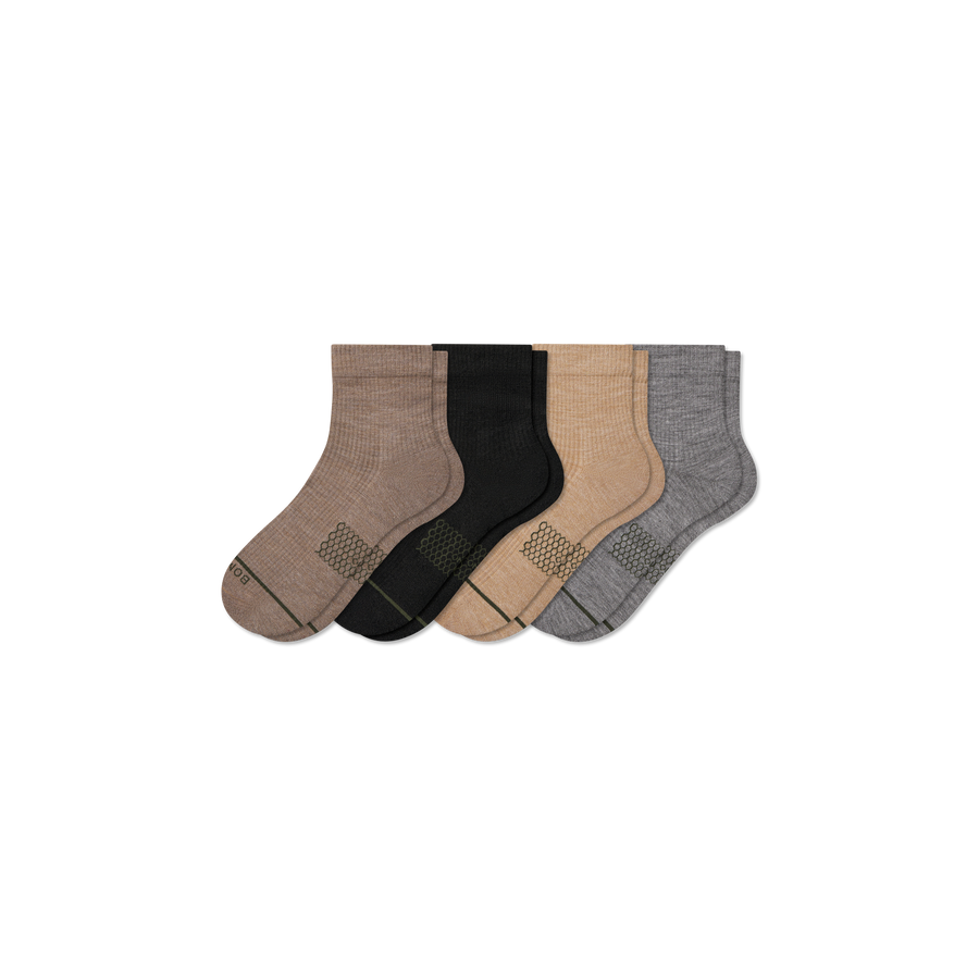 Men's Merino Wool Blend Modern Rib Quarter Sock 4-Pack - Trail Travel Rotation
