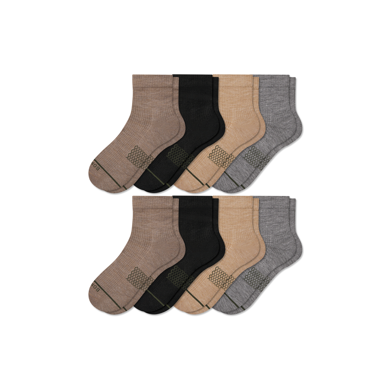 Men's Merino Modern Rib Quarter Sock 8-Pack - Taupe Grey Mix L