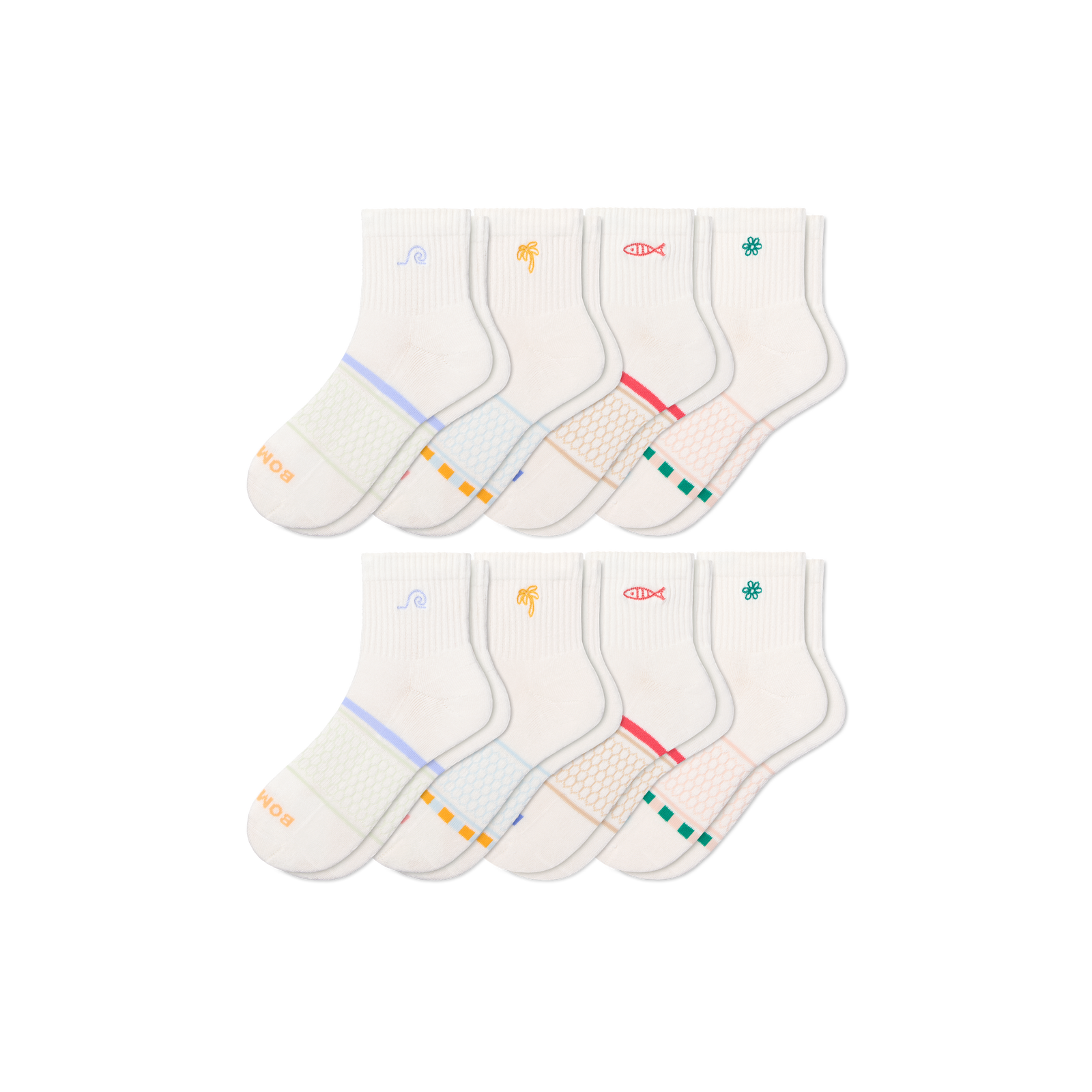 Womens Out of Office Quarter Sock 8-Pack - tropic palm mix L