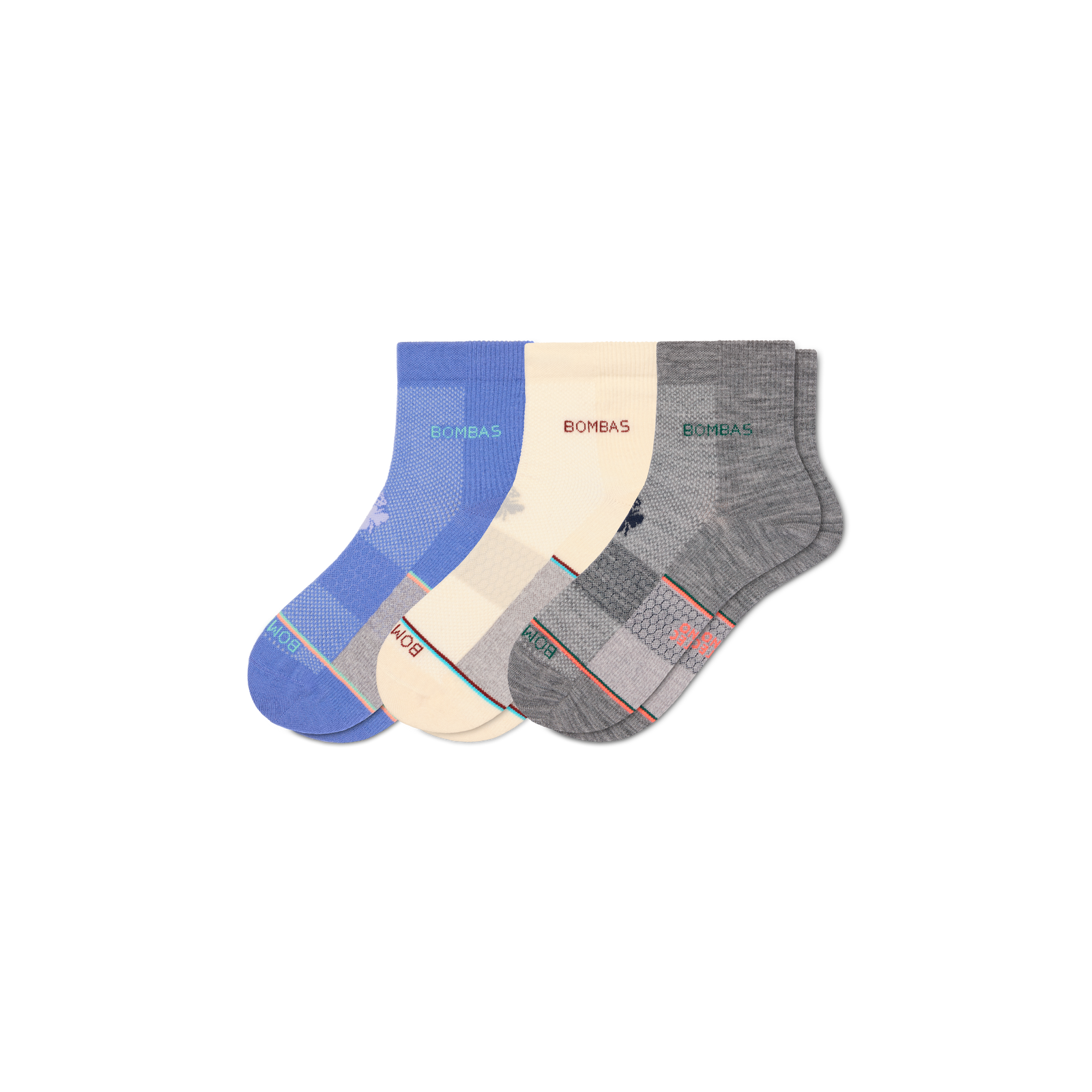 Women's UltraLite Sport Merino Wool Blend Quarter Sock 3-Pack - white hydrangea mix L