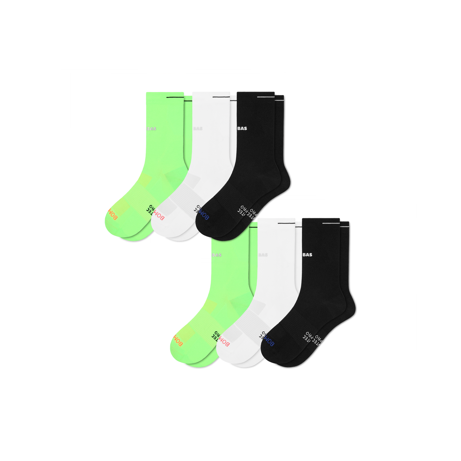 Men's RunPro Half Calf Sock 6-Pack - lime white mix L